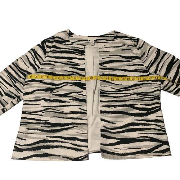 CHICO'S 3 (L 16) Jacket Blazer Zebra Striped Open Front 3/4 Sleeves Animal Print - Picture 3 of 6